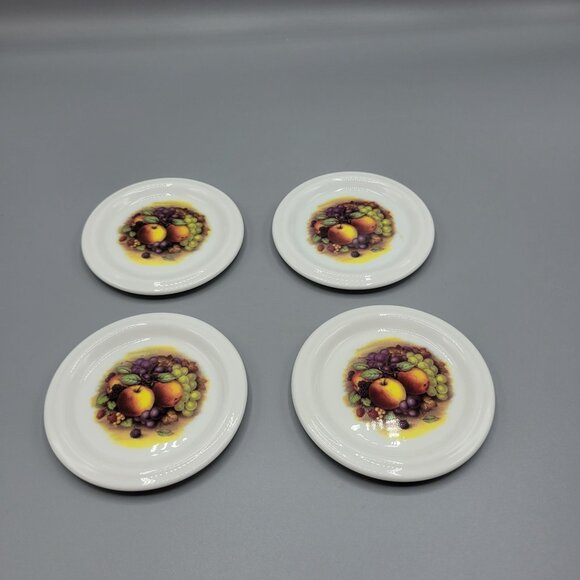 Vintage Crown England Fruit Motif Coasters Set Of 4 Trinket Dishes 3.5" - Picture 4 of 6